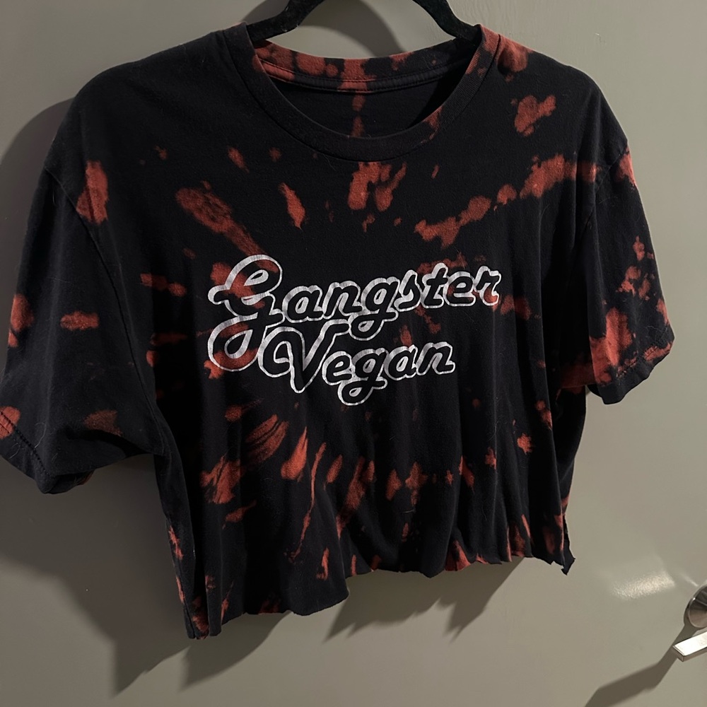 Gangster Vegan Black & Rust BleachTie-Dye Crop Tee